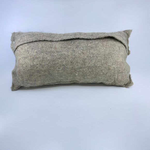 handmade wool felt rectangular pillow with red sleigh and reindeer design - Picture 5 of 5